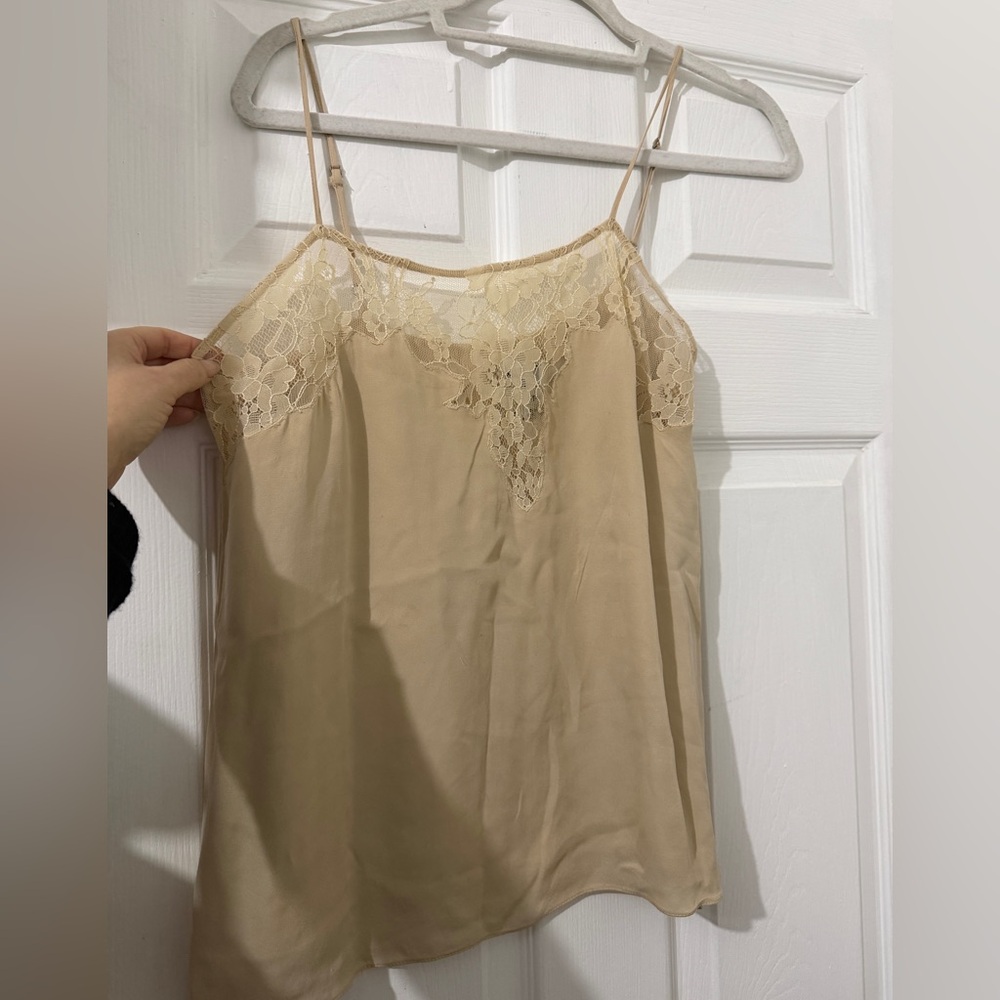 Haute hippie 100% silk Lace Trimmed Beige Cami